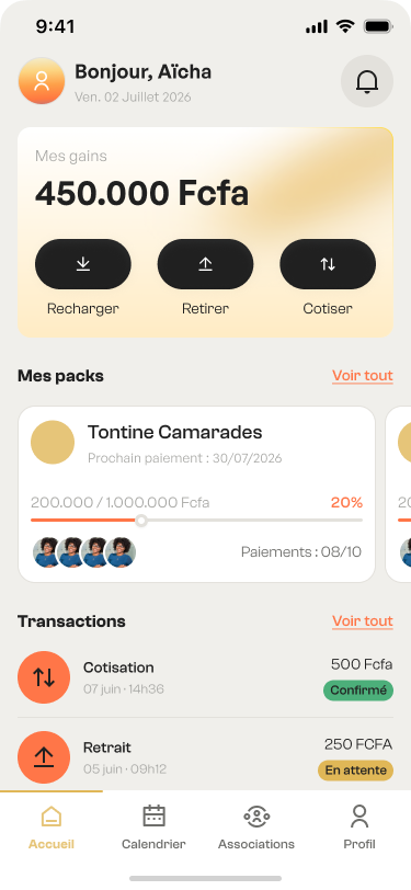 Écran d'accueil TontiGo